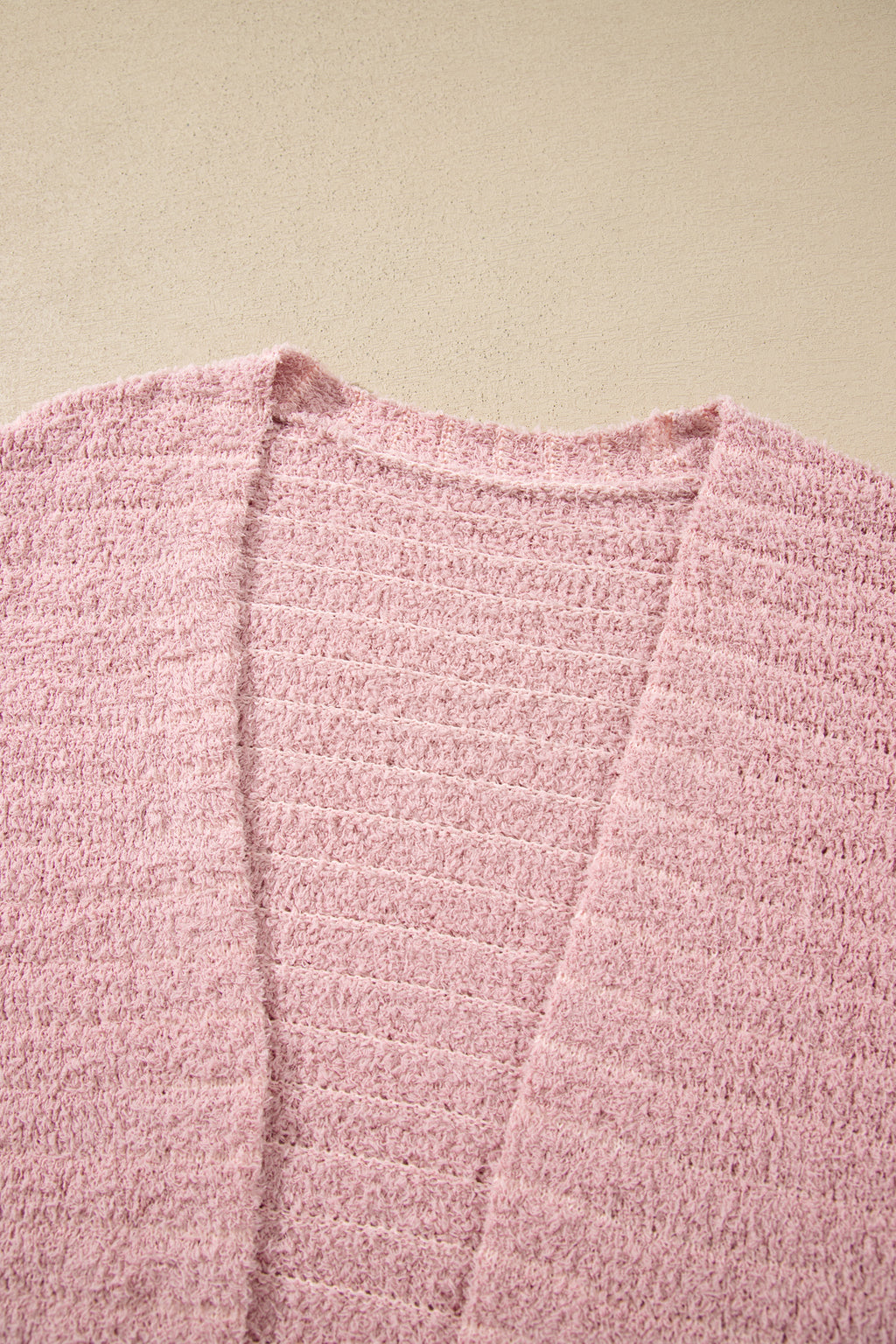 Light Pink Open Front Soft Fuzzy Ribbed Sweater Cardigan