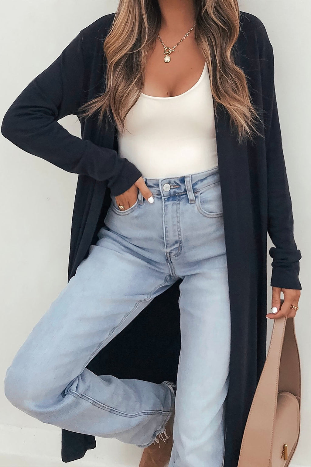 Parchment Solid Color Long Sleeve Casual Tunic Shift Cardigan
