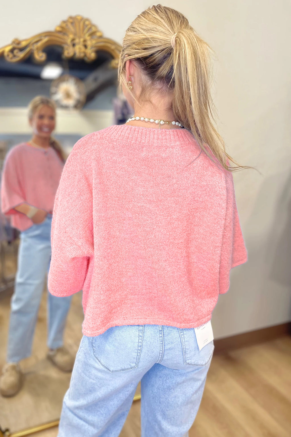 Lavendula 3/4 Sleeve Boxy Knit Button Down Sweater Cardigan