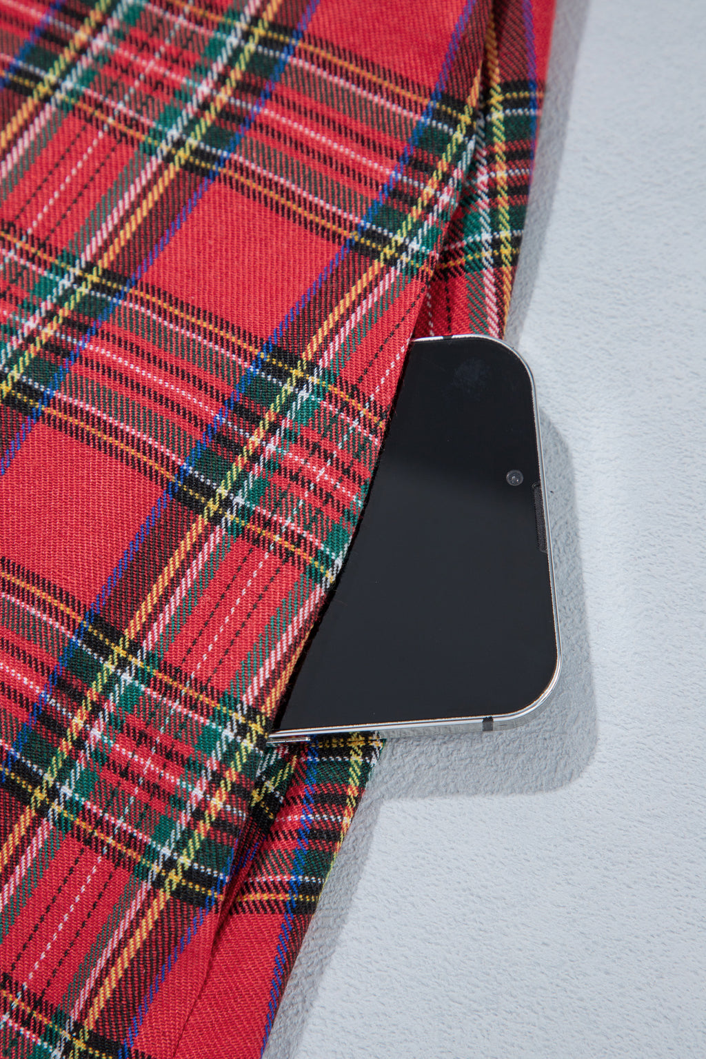 Red Plaid Striped V Neck Collar Cuff Details Shift Plus Size Dress