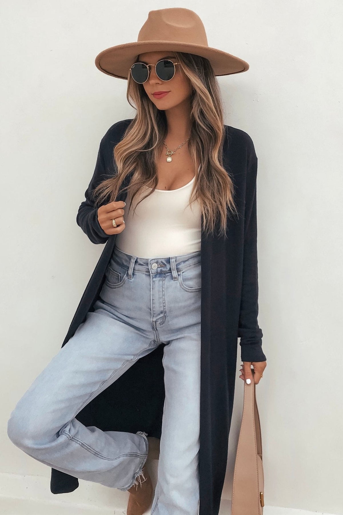 Parchment Solid Color Long Sleeve Casual Tunic Shift Cardigan