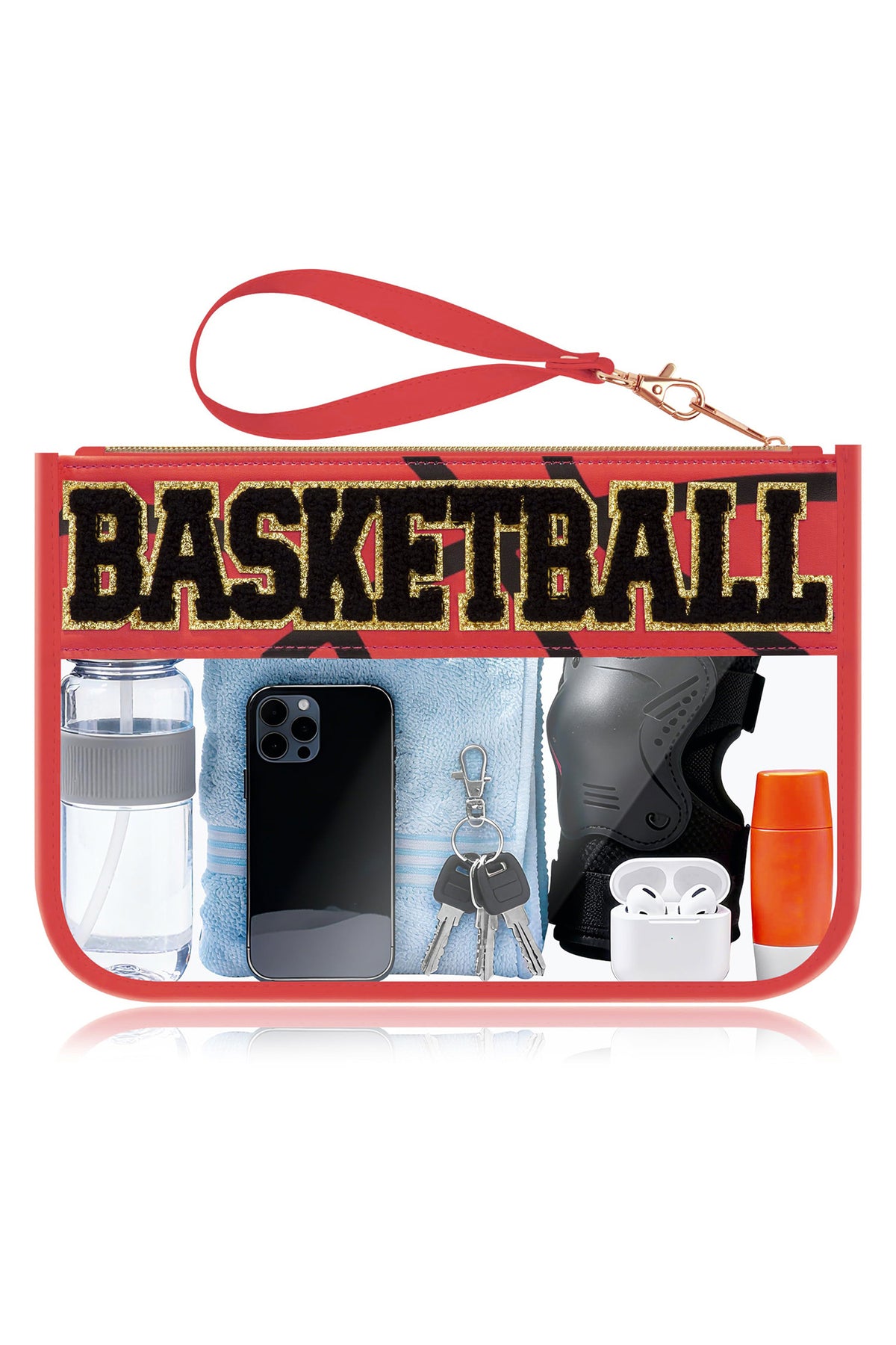 Jurassic Gold BASKETBALL Chenille Letter Patch Game Day Stadium Clear PVC Cosmetic Bag